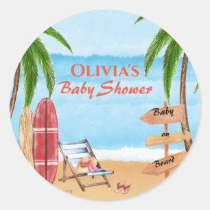 Vintage Baby On Board Surfing Baby Shower Classic Round Sticker