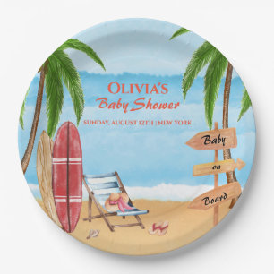 Vintage Baby On Board Surfing Baby Shower  Paper Plate