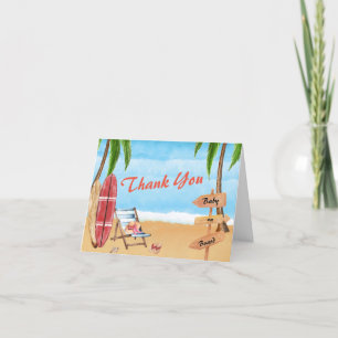 Vintage Baby On Board Surfing Baby Shower  Thank You Card