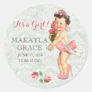 Vintage Baby Pageant Princess Girl Customise Name Classic Round Sticker