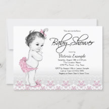 Vintage Baby Pink Grey Baby Shower Invitations