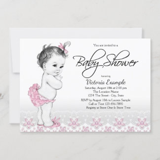 Vintage Baby Pink Grey Baby Shower Invitations