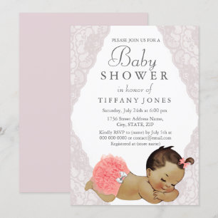 Vintage Baby Pink Lace Baby Shower Invite
