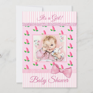 Vintage Baby Pink Rosebuds Baby Shower Invitation
