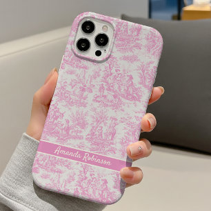 Vintage baby pink toile de jouy printed iPhone 16 case