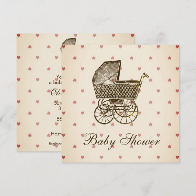 VINTAGE BABY PRAM | BABY SHOWER INVITATION (Front/Back)