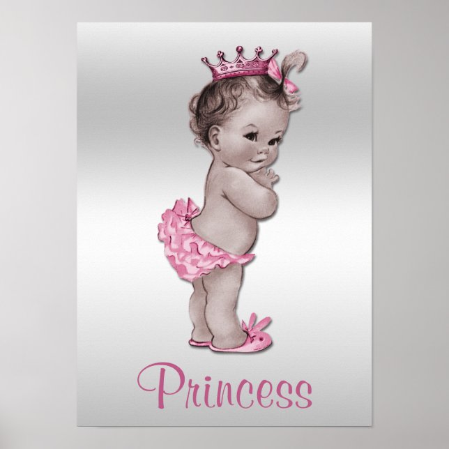 Vintage Baby Princess Pink and Silver Poster (Front)