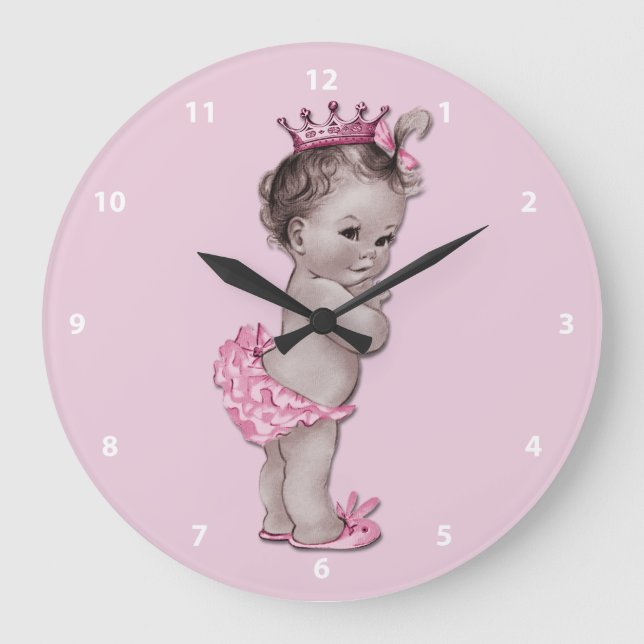 Vintage Baby Princess Pink Large Clock (Front)