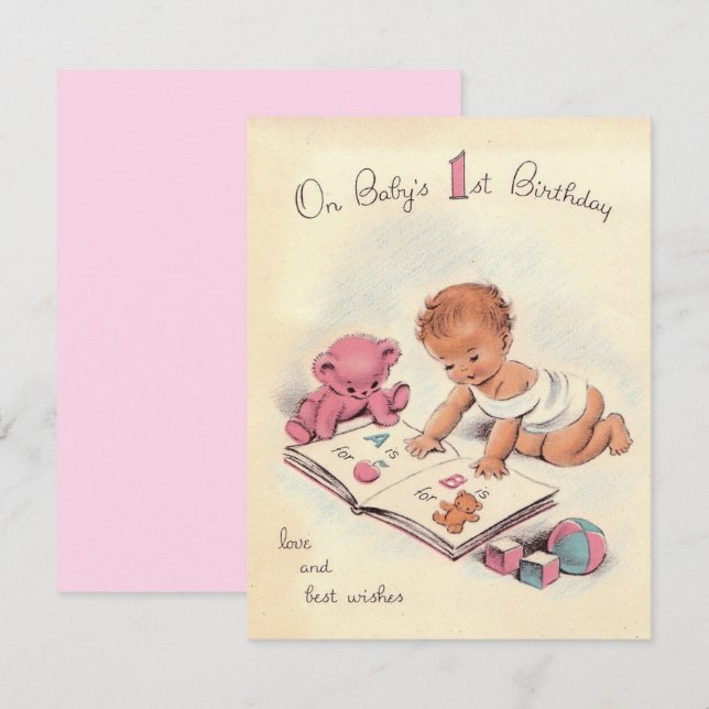 Vintage Baby’s First Happy Birthday Card (Front/Back)