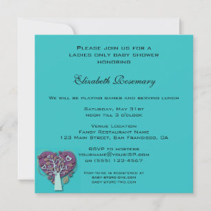 Vintage Baby Shower, Aqua Love Hearts Tree Invitation