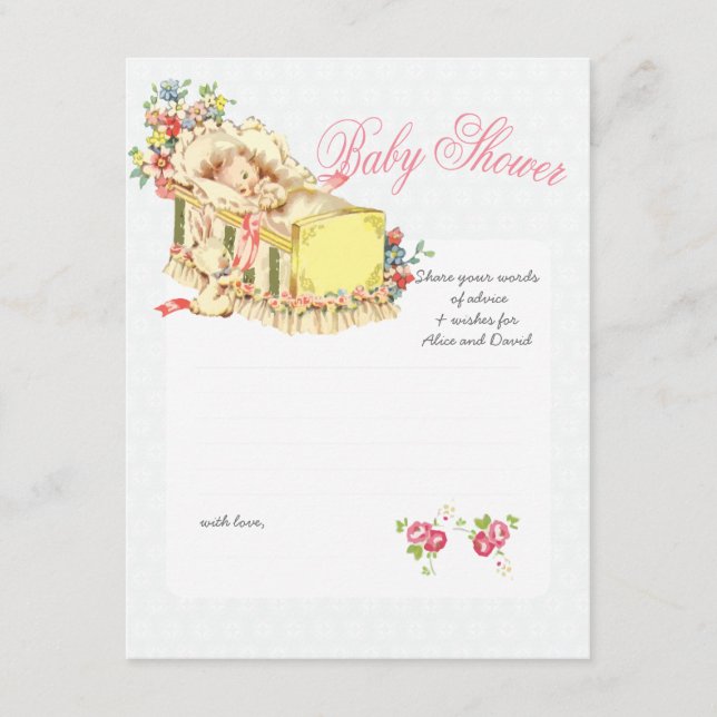 Vintage Baby Shower Baby inside Crib Advice Card (Front)