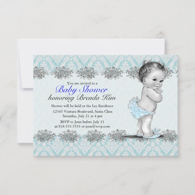 Vintage Baby Shower Blue Invitation (Front)