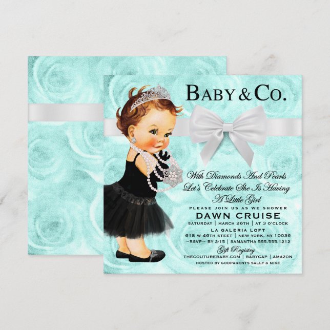 Vintage Baby Shower Blue Invitation (Front/Back)