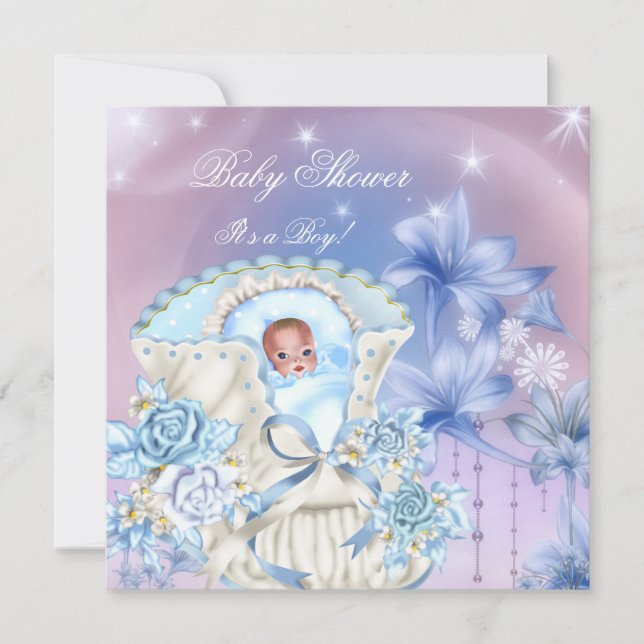 Vintage Baby Shower Boy Baby Blue Magical Invitation (Front)