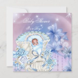 Vintage Baby Shower Boy Baby Blue Magical Invitation
