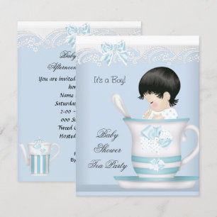 Vintage Baby Shower Boy Blue Baby in Teacup Invitation