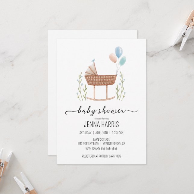 Vintage Baby Shower boy Gender Nuetral Invitation (Front/Back In Situ)