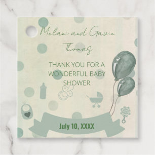 Vintage Baby Shower Dots Balloons Green Gift Favour Tags
