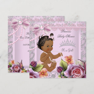Vintage Baby Shower Ethnic Girl Pink Pearl Rose Invitation
