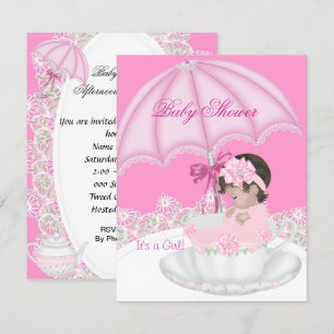 Vintage Baby Shower Girl Pink Baby in Teacup Invitation