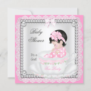 Vintage Baby Shower Girl Pink Baby Teacup lace Invitation