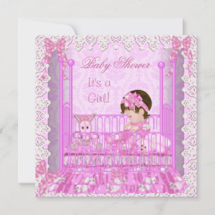 Vintage Baby Shower Girl Pink Lace Cute Baby Invitation