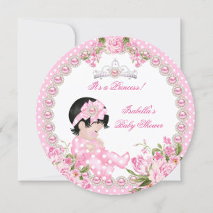 Vintage Baby Shower Girl Pink Pearl Rose 3A Invitation