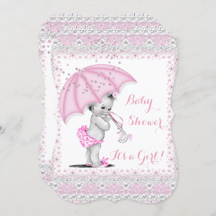 Vintage Baby Shower Girl Pink Sprinkle Umbrella Invitation