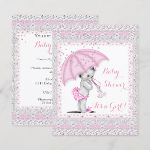 Vintage Baby Shower Girl Pink Sprinkle Umbrella Invitation