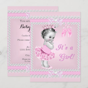 Vintage Baby Shower Girl Pretty Pink Ballerina Invitation