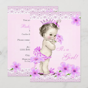 Vintage Baby Shower Girl Pretty Pink Floral Invitation