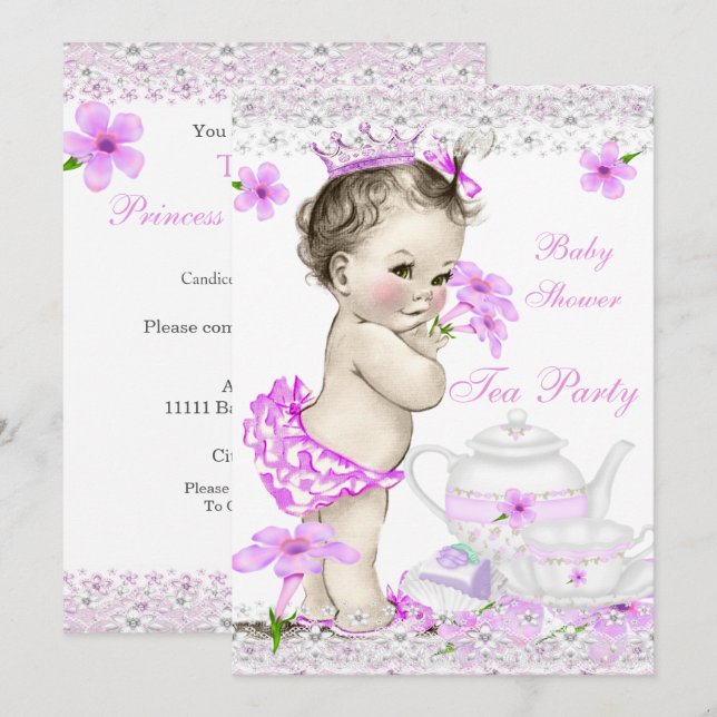 Vintage Baby Shower Girl Princess Tea Party Invitation (Front/Back)