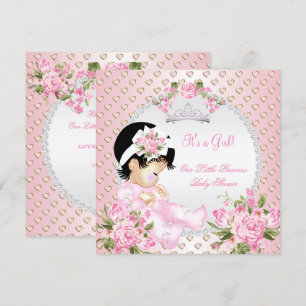 Vintage Baby Shower Girl Rose Floral Pink Hearts 2 Invitation