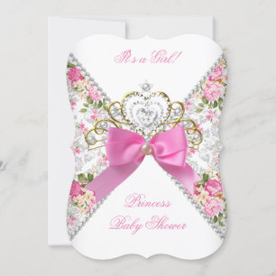 Vintage Baby Shower Girl White Pink Roses Invitation