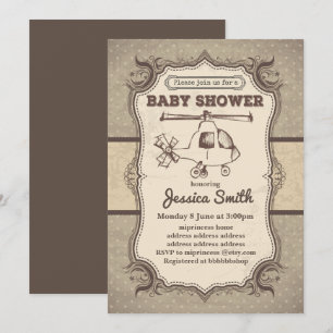 Vintage BABY SHOWER invitation -  Helicopters