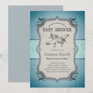 Vintage BABY SHOWER invitation - plane