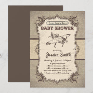 Vintage BABY SHOWER invitation - toy aeroplane