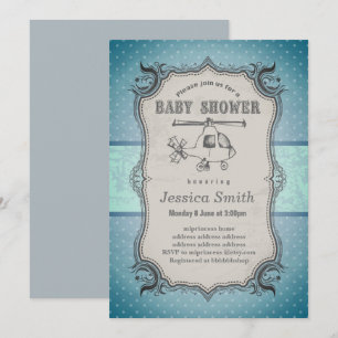 Vintage BABY SHOWER invitation - toy Helicopter