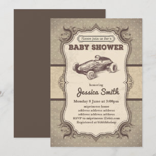 Vintage BABY SHOWER invitation - toy race car