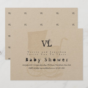 Vintage Baby Shower Invites Kraft Pram Gold