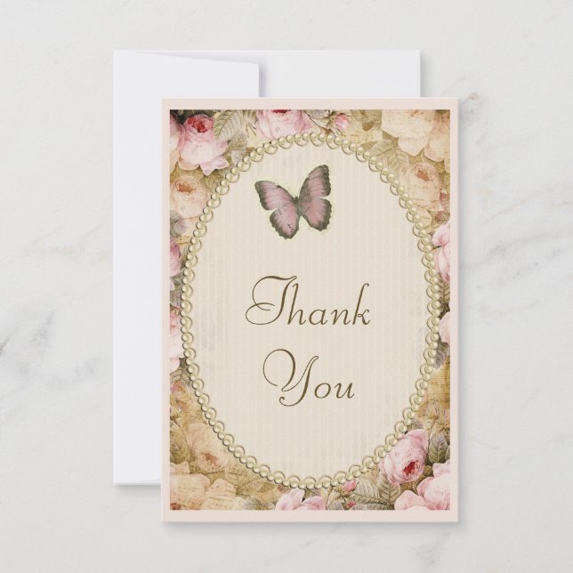 Vintage Baby Shower Thank You Roses & Butterfly (Front)