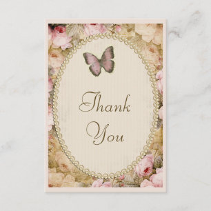 Vintage Baby Shower Thank You Roses & Butterfly Card