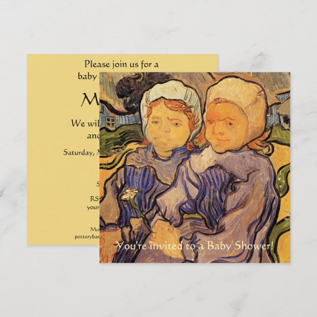 Vintage Baby Shower, Van Gogh, Two Children Invitation (Front/Back)