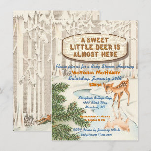 Vintage Baby shower Winter woodland Deer Invites