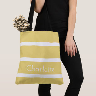 Vintage Baby Yellow and White Stripes Personalised Tote Bag