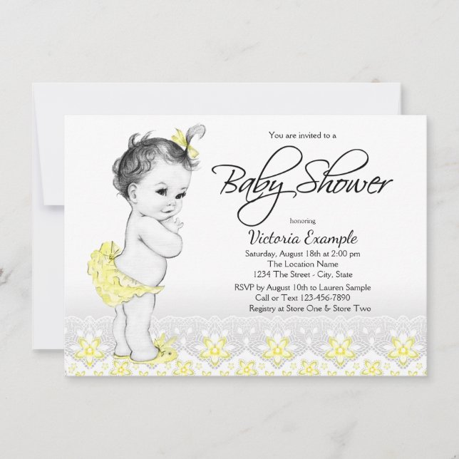 Vintage Baby Yellow Grey Baby Shower Invitations (Front)