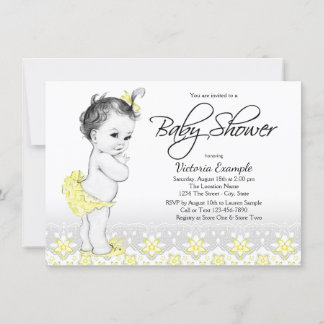 Vintage Baby Yellow Grey Baby Shower Invitations