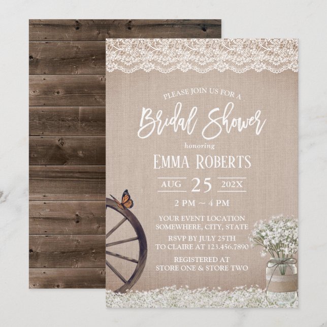 Vintage Baby's Breath Flower Jar Bridal Shower Invitation (Front/Back)