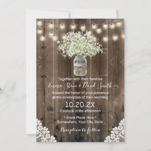 Vintage Baby's Breath Flowers Rustic Barn Wedding Invitation