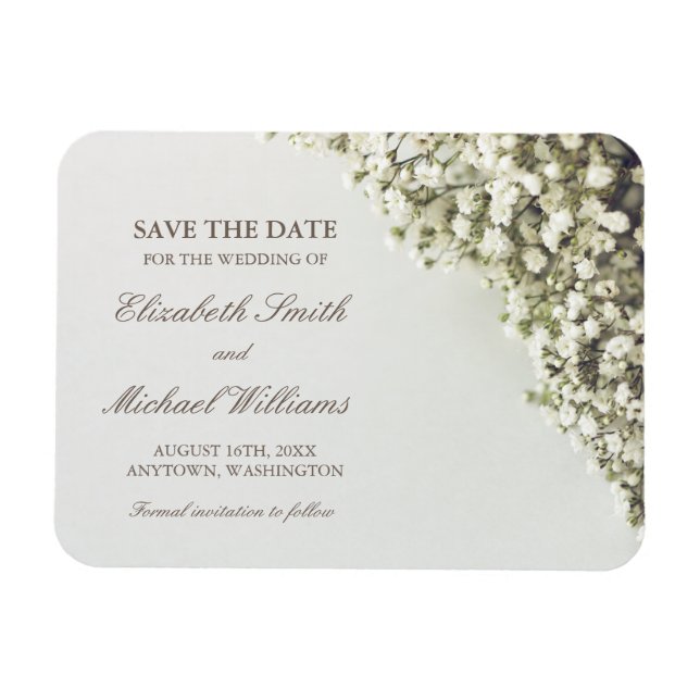 Vintage Baby's Breath Wedding Save the Date Magnet (Horizontal)